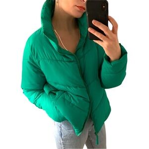 Abercrombie & Fitch Vibrant Kelly Green Mini Puffer Jacket Coat - Size Medium